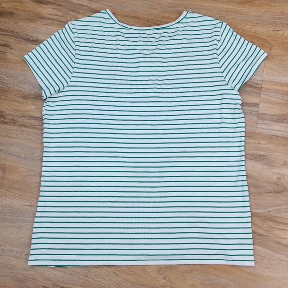 🔹️NWT Brit.NY Green & White Striped "love" Short Sleeve Top Medium - Picture 2 of 10